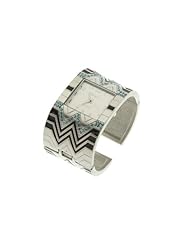 GP Designs Enamel Chevron ZigZag Cuff Bangle Watch - Silver