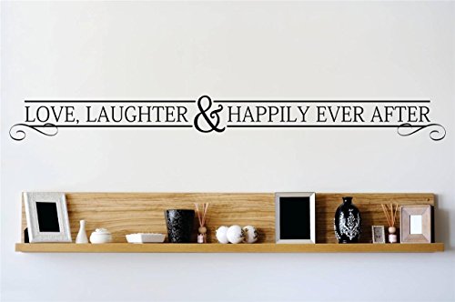 Design with Vinyl OMG 742-427 Decor Item Vinyl Wall Sticker Love Laughter and Happily Ever After Quote Home Living Room Bedroom Decor Item, 10-Inch x 40-Inch, Black