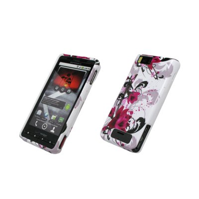 Motorola Droid X MB810 White with Purple Flower Design Hard Case Cover