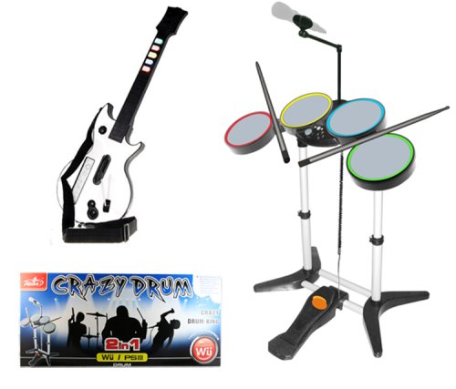 The Ultimate Wii Rock Band - Wireless Guitar And Drum Combo Set - True Experience From Pega. Picture