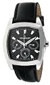 Peugeot Men's Silver-Tone Multi-Function Black Leather Strap Watch #2012BK