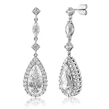 Sterling Silver Earrings Dangle Earrings In Elongated Pear Cubic Zirconia CZ - Ideal Gift For...