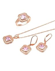 Gold Plated Silver 9.08 CTW Cubic Zirconias Ladies Jewelry Set. Ring Size 7.5. Length 29 in. Total Item weight 4.5 g.