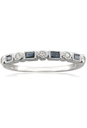 14k White Gold Round & Baguette Diamond & Blue Sapphire Bridal Wedding Band Ring (1/4 cttw, I-J, SI2-I1)