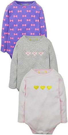 Winbright Baby Girls' 3 Pack Longsleeve(heart/bow) Bodysuits Toddler Infant Onesies - Assorted Printed - 9 Months