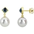 14K Yellow Gold Paspaley South Sea Cultured Fine Circle Pearl and London Blue Topaz Earrings - 11.00mm