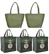 2 Olive Shoulder Tote Bags+3 Printed "A World of Thanks" Reusable Grocery Tote Bag Combo Pack