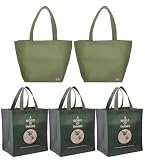 2 Olive Shoulder Tote Bags+3 Printed "A World of Thanks" Reusable Grocery Tote Bag Combo Pack