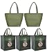 2 Olive Shoulder Tote Bags+3 Printed "A World of Thanks" Reusable Grocery Tote Bag Combo Pack