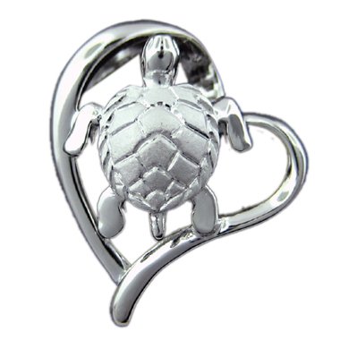 Beautiful Turtle in Heart Pendant Hawaiian Silver Jewelry