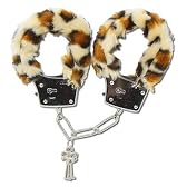 ふわふわファー手錠　ヒョウ柄ブラウン ジョークグッズ