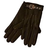Fownes Womens Black Leather Driving Gloves with Grommet Buckles