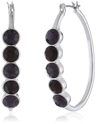 Nine West "Studded Statement" Silver-Tone Tanzanite Colored Hoop Earrings