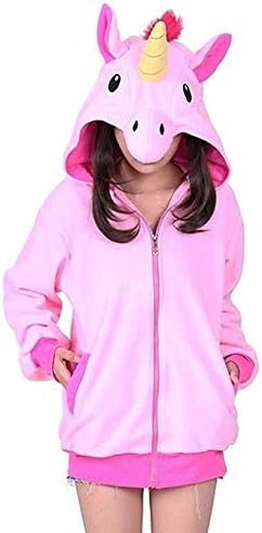 Women Girls Cute Pajamas Tops Cartoon Sweater Zipper T Shirt with Pockets for Christmas Gifts (M, Pink)