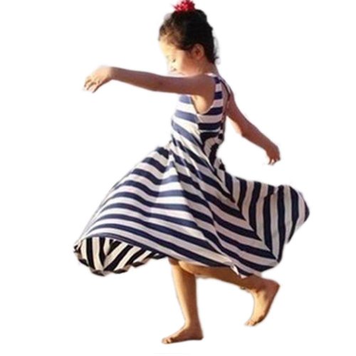 Urparcel Girls Summer One Piece Beach Long Dress Striped Sundress Skirts 3-8y