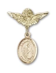 Gold Filled Baby Badge with St. Aaron Charm and Angel with Wings Badge Pin