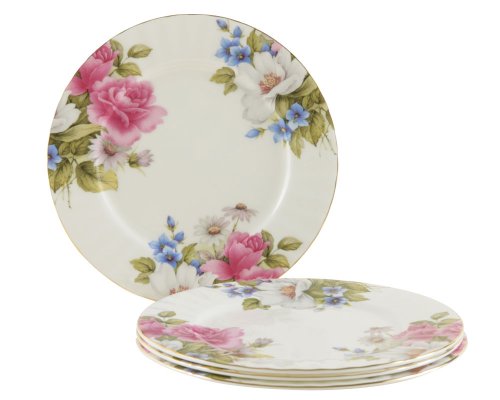 Gracie Bone China 7-1/2-Inch Dessert Plate, Pink Grace's Rose, Set of 4 On Sale