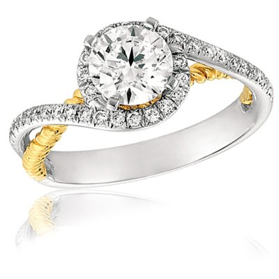 14K White Gold Contemporary Bypass Engagement Ring- Does not Include The Center Diamond