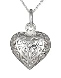 Ladies' Filigree Open Heart Pendant Necklace, Silver Curb Chain, 46cm Length, Model C/SP585