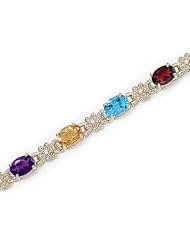 14kt Yellow Gold Oval Multi Color and Diamond Bracelet
