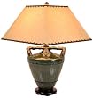 Chinese Style Decor - 25" Dark Green Celadon Rice Bucket Oriental Table Lamp w/ Pagoda Shade