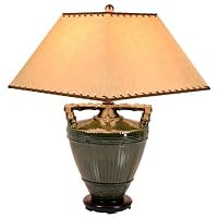 Chinese Style Decor - 25 Dark Green Celadon Rice Bucket Oriental Table Lamp w/ Pagoda Shade