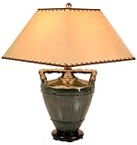 Chinese Style Decor - 25" Dark Green Celadon Rice Bucket Oriental Table Lamp w/ Pagoda Shade