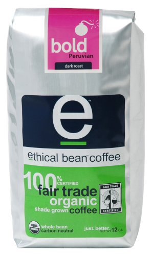 Ethical Bean Coffee Peruvian Fair Trade Organic Coffee- Dark Roast, 12-Ounce Bags (Pack of... by Ethical Bean Coffee