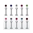 5 Stck. Piercing Labret - Lippenpiercing 1,2 x 8 mm aus Chirurgenstahl mit Kristall 3 mm