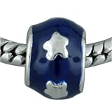 Pugster Blue Silver Plated Stars Enamel European Beads Bracelet