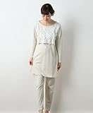 Angeliebe エンジェリーベ 授乳 口 付 レース ＆ 接結 ガーゼ ニット パジャマ S ～ M オートミール