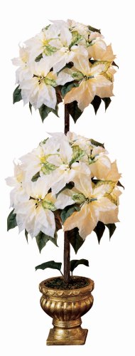 GKI Bethlehem Lighting Weatherproof 50-Light Double Topiary Poinsettia Tree, White
