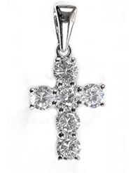 Sterling Silver Clear CZ Cross Pendant Fashion Charm Faith Pure 925 New 18mm with 0.8mm Snake Chain