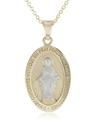 14k Two Tone Gold Virgin Mary Miraculous Oval Medal Necklace, 18"