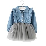SiSaroキッズデニムワンピース 子供 ガールズ ベビー服 ふんわり チュール 洋服 パーティー フォーマル 女児 可愛い 女の子 (80cm)