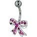 Belly Navel Ring Pink Austrian Crystal Ribbon title=