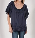 Love Stitch Laced Floral Embroidered Blouse in Midnight Blue