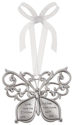 Lord, Keep My Children Safe Butterfly Silver & Crystal Filigree Ornament Lord, Keep My Children Safe Butterfly Silver & Crystal Filigree Ornament