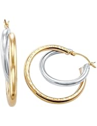 14k Yellow n White Gold New Unique Double Hoop Earrings