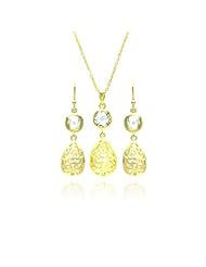 Nickel Free Sterling Silver Pendant & Earring Sets 14K Gold Plated Teardrop Set