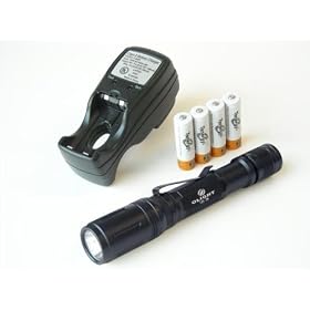 OLIGHT T25 w. Cree Q5 WC LED 5 levels, 3 modes, 190 lumens with 4 pcs pre-charged Tenergy AA NiMH 2300mah and a T-2833 Compact Charger
