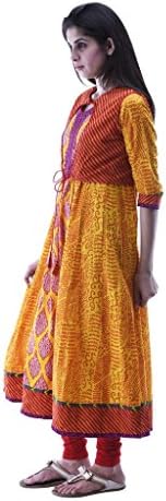 aarr Women's V-Neck 3/4th Sleeve Cotton Printed Anarkali Kurta Large Orange