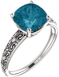 Platinum 8.00x8.00mm Antique Cushion Cut London Blue Topaz Ring -- LIFETIME WARRANTY