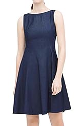 Fit-and-Flare Bateau Neck Sleeveless Denim/Polyester  Dress