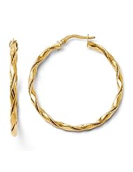 14k Yellow gold Leslies Polished and Textured Twisted Hoop Earrings
