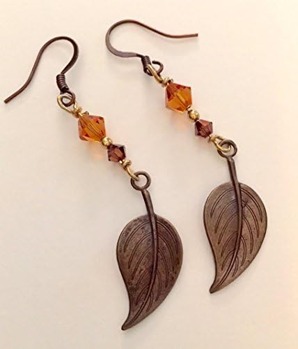 Copper Leaf Swarovski Crystal Earrings