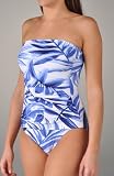 Tommy Bahama Spanish Palm Shirred Bandeau One Piece Swimsuit (TSW85310P)