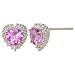 10k White Gold Heart Shaped Lab-Created Pink Sapphire and Diamond Earrings