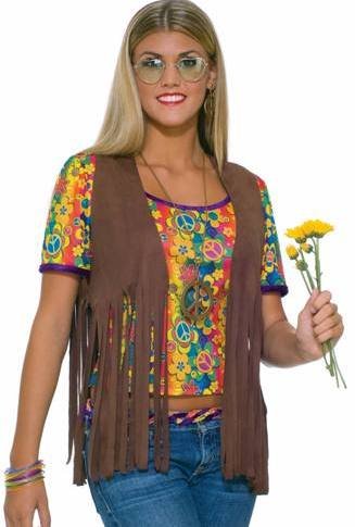 Womens Hippie Costume 70s Faux Suede Brown Fringed Vest Womens US Standard (6-12)