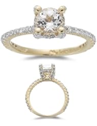 0.48 Cts Diamond & 0.93 Cts White Sapphire Ring in 14K Yellow Gold